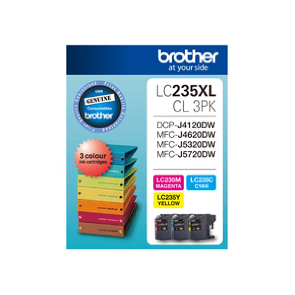Brother LC235XLCL3PK CMY Colour High Yield Ink Cartridge ...