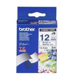 Brother TZe-FA3 12mm x 3m Blue on White Fabric Tape