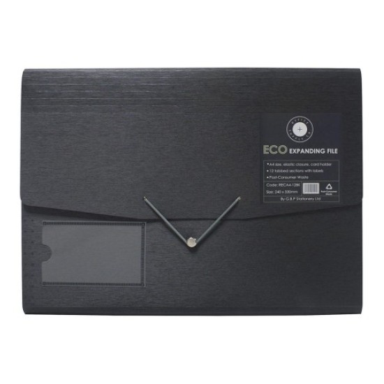 OSC Eco Expanding File A4 12 Pocket Black