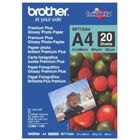 Brother BP71GA4 A4 Premium Glossy Photo Paper 260GSM 20 Sheets