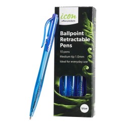 Icon Ballpoint Retractable Pens Medium Blue Pack 10