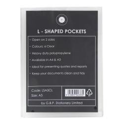 OSC L Shaped Pockets Heavy Duty A5 Clear Pack 6