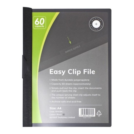 OSC Clip Easy File A4 Black 60 Sheet