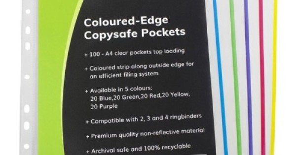 OSC Copysafe Pockets A4 Assorted Colours - 100 Pack