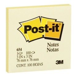 Post-it Notes Yellow 654-1 76x76mm 100 sheet pads