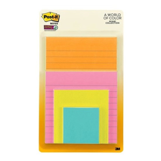 Post-it Super Sticky Notes 4622-SSMIA Combo Pack Miami Lined/Unlined