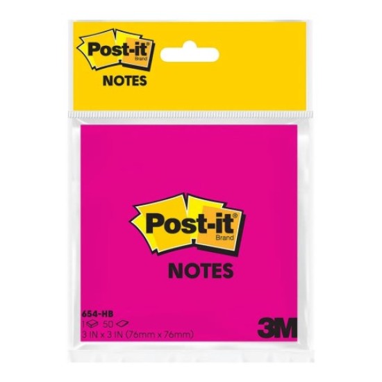 Post-it Notes 654-HB-1 Hot Pink 76mm x 76mm 50 Sheets