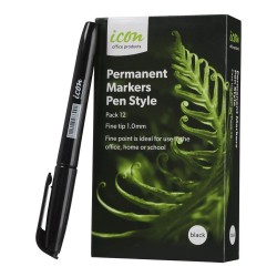 Permanent Marker Pen Style Black - 12 Pack