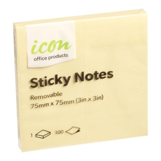 12-Pack Sticky Notes 75mm x 75mm Yellow