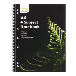 Spiral 4 Subject Notebook A4 Soft Cover 320pg