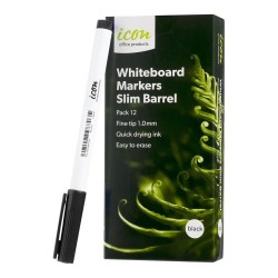 Whiteboard Marker Slim Fine Tip Black - 12 Pack