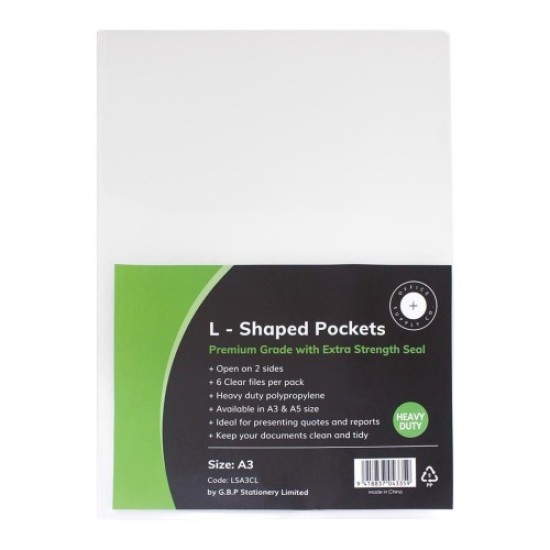 OSC L Shaped Pockets Heavy Duty A3 Clear Pack 6